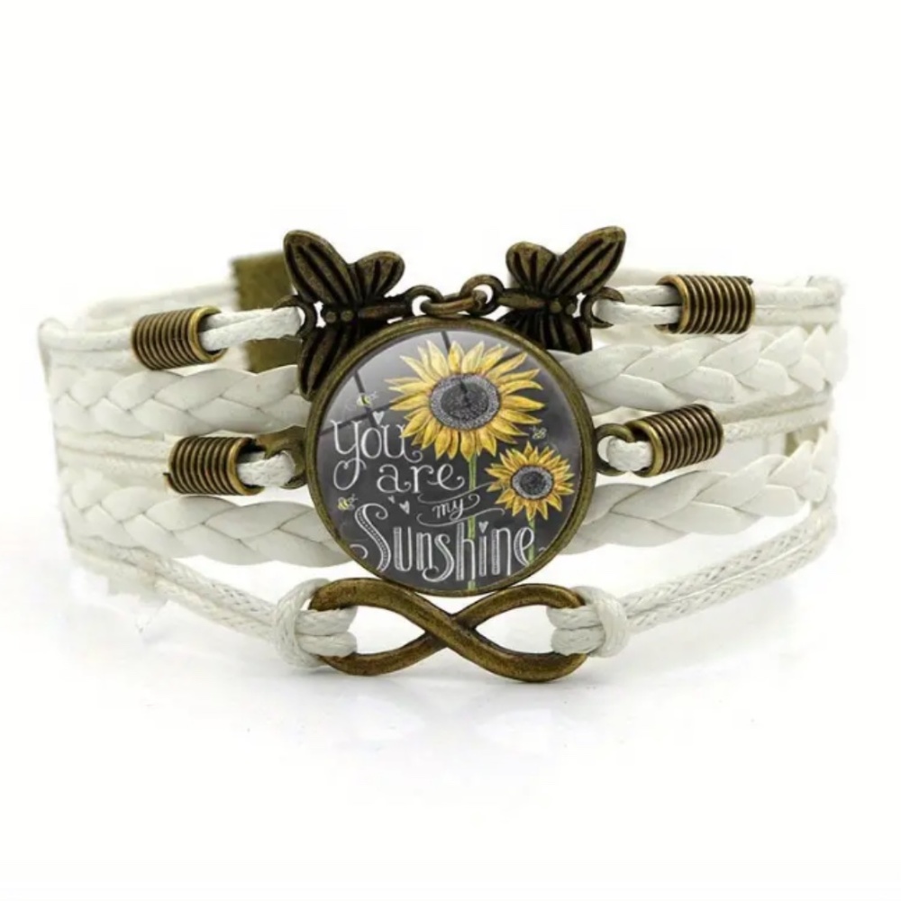 You Are My Sunshine Leather Braided Multi Layer Unisex Adjustable Bracelet White